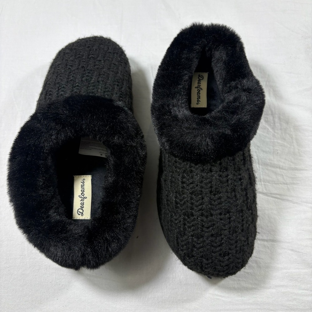 Dearfoams Cable Knit Slippers Womens M 7-8 Black NWOT
